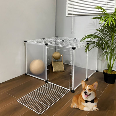 B&Q -  12 Panels Portable Clear Pet Playpen Fence With Door 70Cm(W) X 70Cm(D) X 45Cm(H)