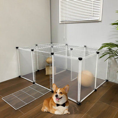 B&Q -  18 Panels Portable Clear Pet Playpen Fence With Door 105Cm(W) X 70Cm(D) X 45Cm(H)