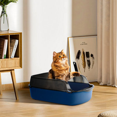 B&Q -  Blue Large Anti-Splashing Detachable Cat Litter Box