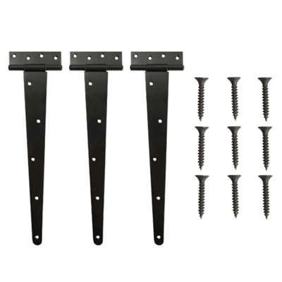 Garden Sanctuary 3Pcs Black Tee Hinges Garden Gate Hinges T Hinges Shed Door Hinge