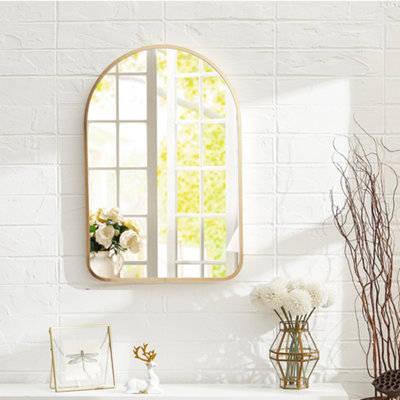 Thehotsale Gold Modern Simple Arch Shape Bathroom Wall Mounted Makeup Mirror 40Cm W X 2.9Cm D X 60Cm H from B&Q