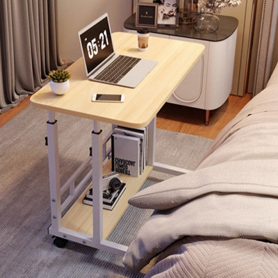 Thehotsale Brushed White Yu Wood Color Home Bedroom Height Adjustable Movable Computer Desk from B&Q
