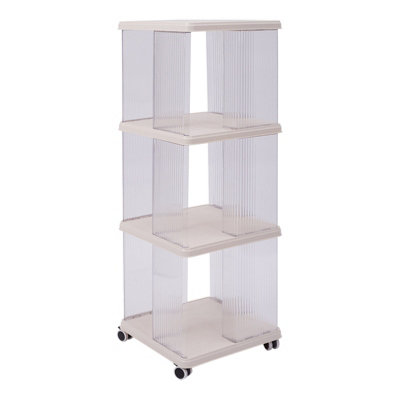 B&Q -  White Three-Layer Plastic Square Bookshelf Storage Rack With Wheels