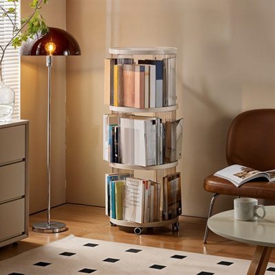 B&Q -  Plastic Round Mobile Bookshelf Storage Rack White Three Layers With Wheels