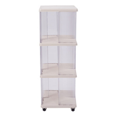 B&Q -  Plastic Three-Layer Square Mobile Bookshelf Storage Rack White With Wheels