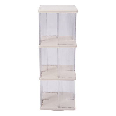 B&Q -  Plastic Three-Layer White Square Rotating Bookshelf Storage Rack