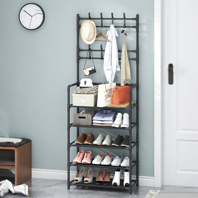B&Q -  Black Coat Rack With 8 Hooks And 5 Tier Shoe Rack