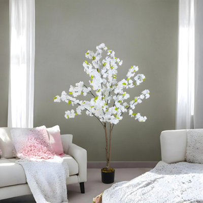 B&Q -  165Cm Artificial White Cherry Blossom Tree In Pot For Indoor Decoration