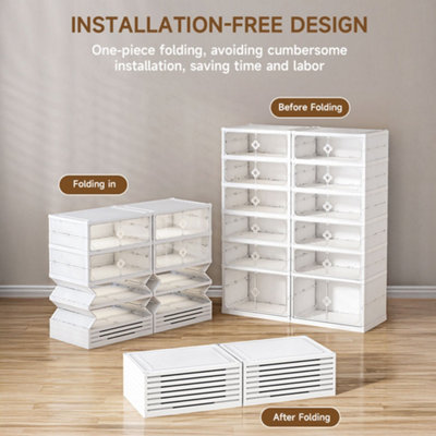 Thehotsale 3 Tier White Foldable Storage Cabinet Shoe Display Cabinet With Magnetic Door from B&Q
