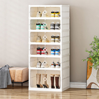 Thehotsale 6 Tier White Foldable Storage Cabinet Shoe Display Cabinet With Magnetic Door from B&Q