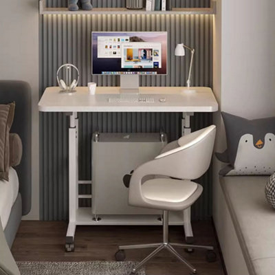 Thehotsale White Height-Adjustable Overbed Desk Computer Table With Anti-Fall Storage Shelf And Brakes from B&Q