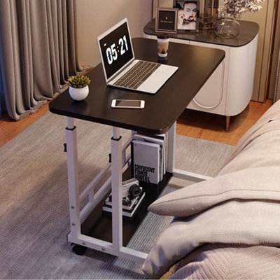 Thehotsale Black Height-Adjustable Overbed Desk Computer Table With Anti-Fall Storage Shelf And Brakes from B&Q