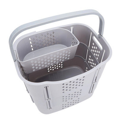 Thehotsale 38Cm W X 29.5Cm D X 38.5Cm H Grey Small Space-Saving Foldable Laundry Basket With Underwear Basket And Handle from B&Q