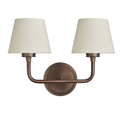 Industville Albany Double Wall LightNatural Cotton ShadesSmall Cotton EmpireBronze Wall Holder from B&Q