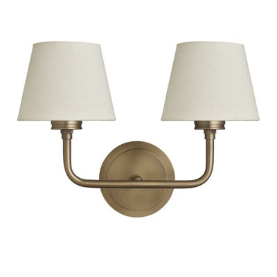 Industville Albany Double Wall LightNatural Cotton ShadesSmall Cotton EmpireBrass Wall Holder from B&Q