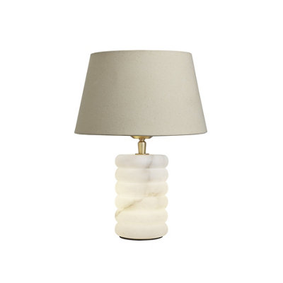Industville Alabaster Stone Dual Lit Table LampEmpire Cotton Shade from B&Q