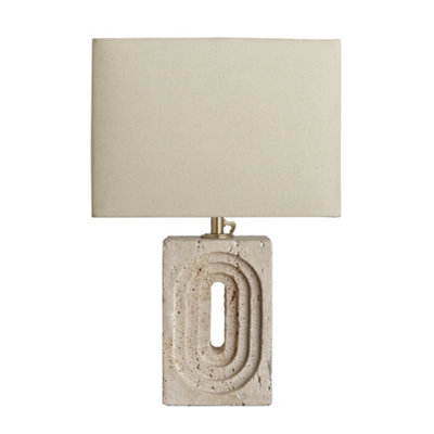 Industville Travertine Rectangular Table LampRounded Rectangle Cotton Shade from B&Q