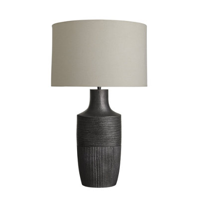 Industville Ornate Vase Table LampPewter BaseLight Natural Drum Medium Lampshade from B&Q