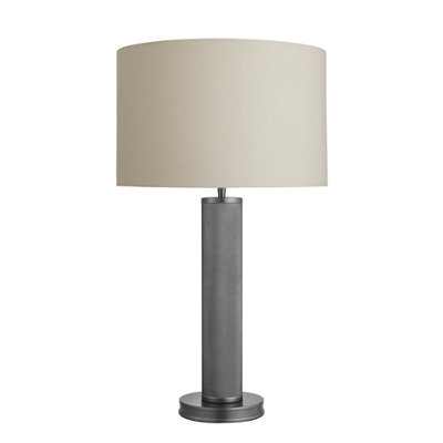 Industville Knurled Pillar Table LampPewter BaseDrum Cotton Lampshade from B&Q