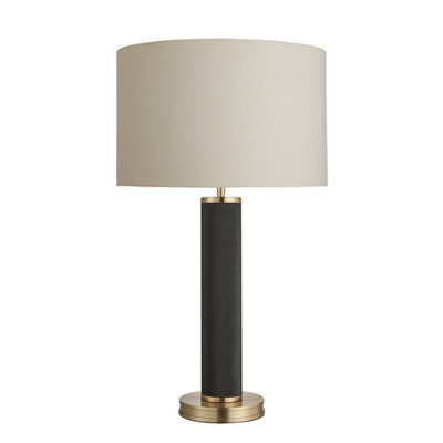 Industville Knurled Pillar Table LampBlack BaseDrum Cotton Lampshade from B&Q