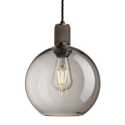 Industville Knurled Glass Globe Pendant Light9 InchMocha Glass ShadeBronze Pendant Holder from B&Q