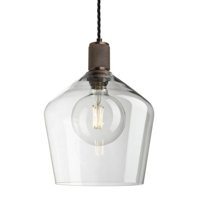 Industville Knurled Glass Schoolhouse Pendant10 InchClear GlassBronze Pendant Holder from B&Q
