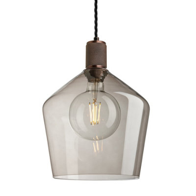 Industville Knurled Glass Schoolhouse Pendant10 InchMocha GlassBronze Pendant Holder from B&Q