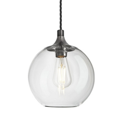 Industville Chelsea Glass Globe Pendant7 InchClear Glass Globe7 InchShiny Black Nickel Pendant Holder from B&Q