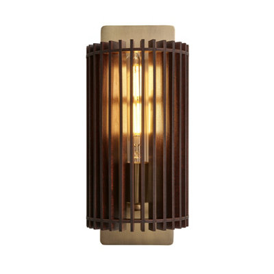 Industville Rift Slatted Wooden Wall LightDarkDark WoodBrass Holder from B&Q