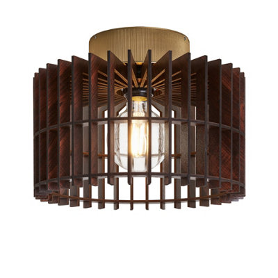 Industville Inudstville Rift Slatted Wooden Drum Semi Flush Mount LightDarkDark WoodBrass Semi Flush Mount from B&Q