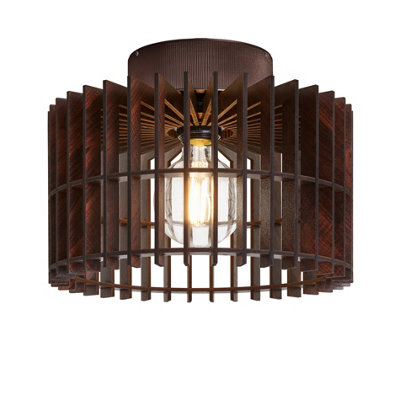 Industville Inudstville Rift Slatted Wooden Drum Semi Flush Mount LightDarkDark WoodBronzesemi Flush Mount from B&Q