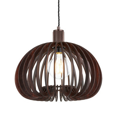 Industville Rift Slatted Wooden Mushroom Wooden Pendant LightDarkDark WoodBronze Pendant Holder from B&Q