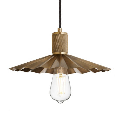 Industville Knurled Pleated Slope Pendant LightBrassBrass ShadeBrass Pendant Holder from B&Q
