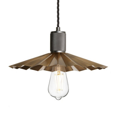 Industville Knurled Pleated Slope Pendant LightBrassBrass ShadePewter Pendant Holder from B&Q