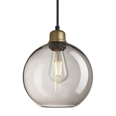Industville Orlando Glass Globe Pendant9 InchMocha Glass ShadeBrass Pendant Holder from B&Q