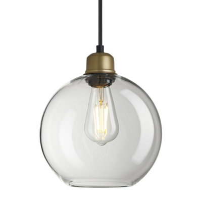 Industville Orlando Glass Globe Pendant9 InchClear Glass Globe9 InchBrass Pendant Holder from B&Q