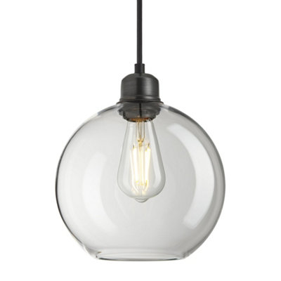 Industville Orlando Glass Globe Pendant9 InchClear Glass Globe9 InchPewter Pendant Holder from B&Q