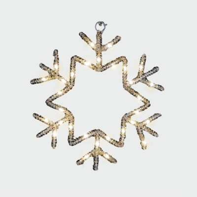 PegdevPdlElegant Pre Lit 25Cm Snowflake Christmas Hanging Light 30 Warm White Micro Leds Battery Operated Timer from B&Q