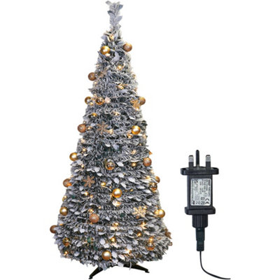 PegdevPdlElegant Pop-Up Pre-Lit Christmas Tree With Gold Baubles200 Warm LedsFrosted LeavesTimerEasy Assembly2.1M from B&Q
