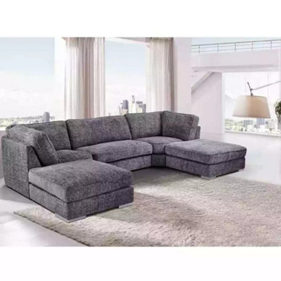B Q London U Shape Corner Sofa Full Back Cushions Grey Shopping