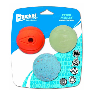Chuckit Dog Fetch Medley 3Pack Medium Whistler Glow Rebounce Ball from B&Q