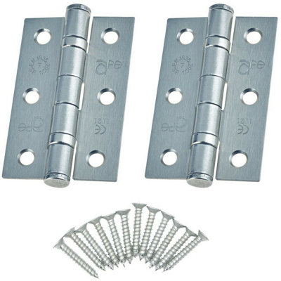 Eai3" Internal Door Hinges & Screws G7 Fd30 76X50X2mm SquareSatin Chrome from B&Q