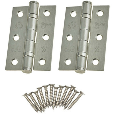 Eai3" Internal Door Hinges & Screws G7 Fd30 76X50X2mm SquareSatin Nickel Plated from B&Q