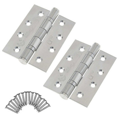 Eai 4" Stainless Ball Race Fire Door Hinges Grade 13 G13 & Screws102X76X3mm Square CornersSatin from B&Q