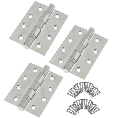 Eai 4" Stainless Fire Door Hinges Pack 3 Grade 13 G13 & Screws102X76X3mm Square CornersSatin from B&Q