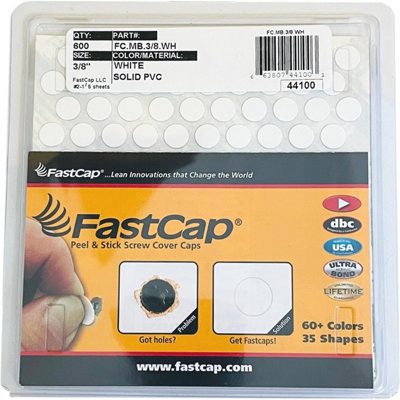 Fastcap Peel & Stick White Screw Cover Caps Pvc 9mm (3/8") Pack Of 600 from B&Q