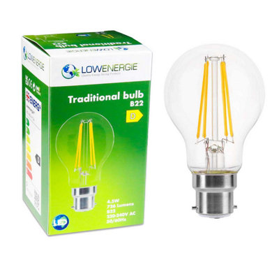 B&Q -  60W Equivalent Led Traditional Looking Filament Light Bulb A60 Gls B22 Bayonet 4.5W LedWarm White
