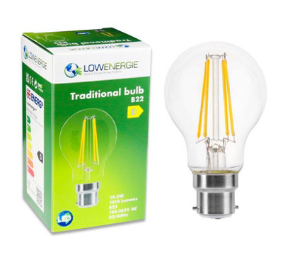 B&Q -  150W Equivalent Led Traditional Looking Filament Light Bulb A60 Gls B22 Bayonet 10.5W LedWarm White
