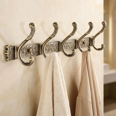 PEPTE Antique Brass Bathroom 5 Hooks Dressing-Gown Towel Door Wall Mounted Hangers from B&Q