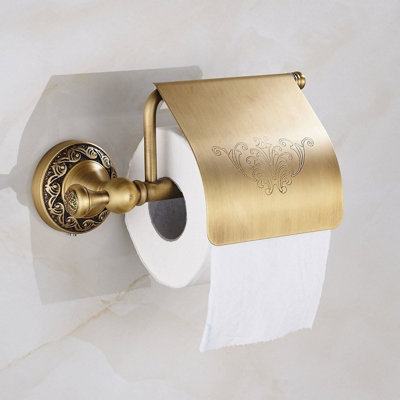 Pepte Toilet Elegant Roll Holder With Flap Paper Rack Wall Mounted Antique Brass from B&Q